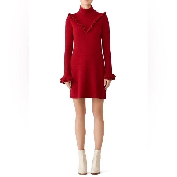Rebecca Minkoff Dresses & Skirts - Rebecca Minkoff Red Dulcie Ruffle Dress Wool Yak Blend Size Small EUC